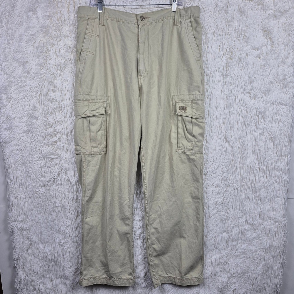 Levis Workwear Loose Straight Cargo Pants Tan Khaki Cotton Mens 36x32